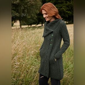NWT Arancrafts Green Chunky Cardigan Jacket sz L
